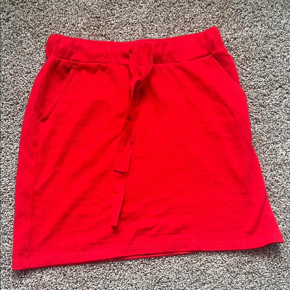 LOFT Bright Red Knit Drawstring Mini Skirt